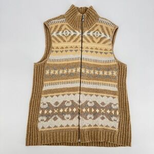 Lauren Ralph Lauren Womens Medium Tan Fair Isle Knit Zip Up Sweater‎ Vest